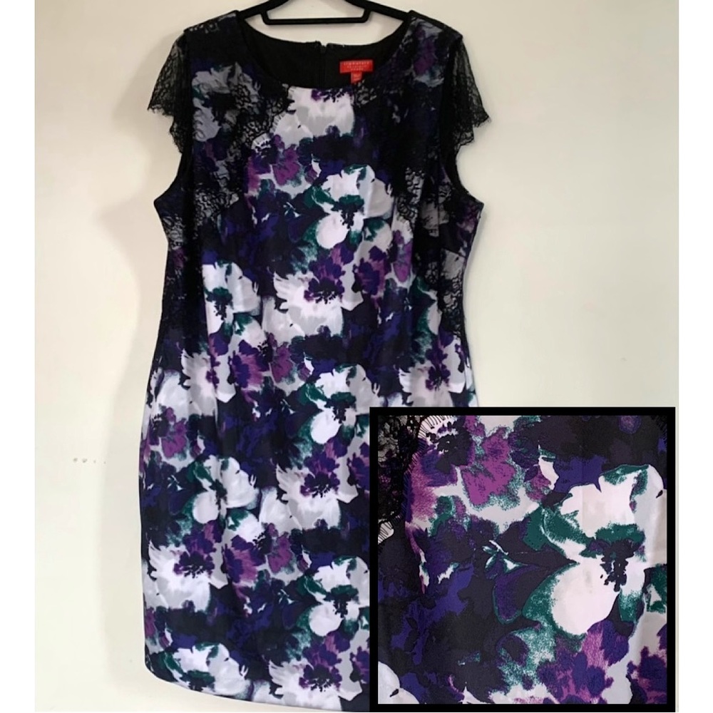 Body-Con Purple, Green & Black Floral Print Dress - Size 22